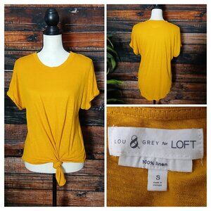Lou & Grey For LOFT Top S 100% Linen Mustard Gold Optional Knot Front Tee